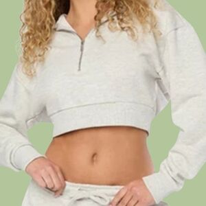 REVOLVE WeWoreWhat Size Small Cropped Half Zip Hoodie Heather Grey‎ NWT